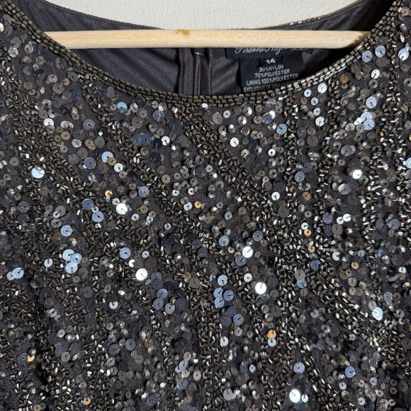 Pisarro Nights Beaded Bodice Satin Maxi Gown Women's 14 Gray Formal Wedding NWT - Picture 8 of 16